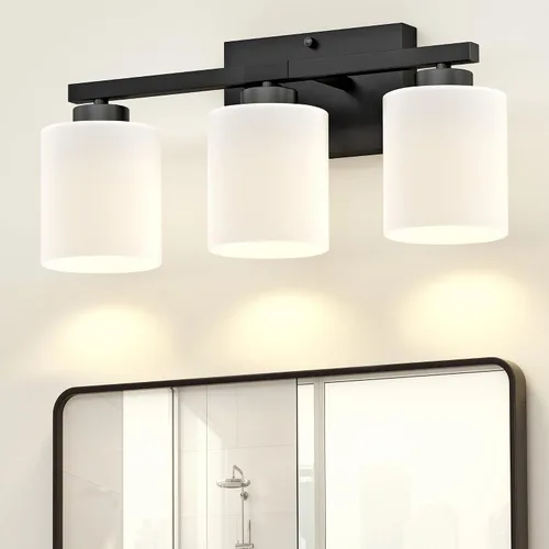Miniatura 10 de Honesorn Luces Modernas de Tocador - 2 Luces Negras para Baño con Pantalla Esmerilada, E26 Montadas en Pared, Antioxidante