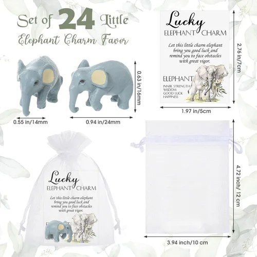 Miniatura 2 de Lincia 24 juegos de fichas de elefante de buena suerte, 24 figuras de elefante pequeño con tarjetas de significado y bolsas de organza, regalos