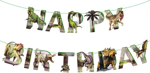 Cartel de feliz cumpleaños de dinosaurio para niños, decoración de fiesta de cumpleaños con temática de dinosaurios, guirnalda de dinasores