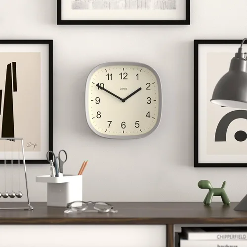 Miniatura 3 de JONES CLOCKS® Reloj de pared Sprite Reloj cuadrado redondo retro moderno 10 pulgadas Gris Números fáciles de leer Perfecto para cocina u