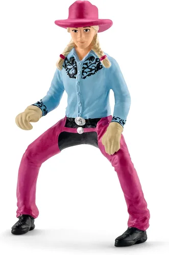 Miniatura 4 de Schleich Farm World - Juego de carreras de rodeo de 2 barriles, juego de carreras de rodeo con vaquera y caballo, juguetes y accesorios realistas