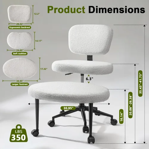 Miniatura 2 de Waleaf Silla ergonómica de oficina con patas cruzadas, silla de TDAH para adultos, silla de meditación ajustable en altura con ruedas, sillas