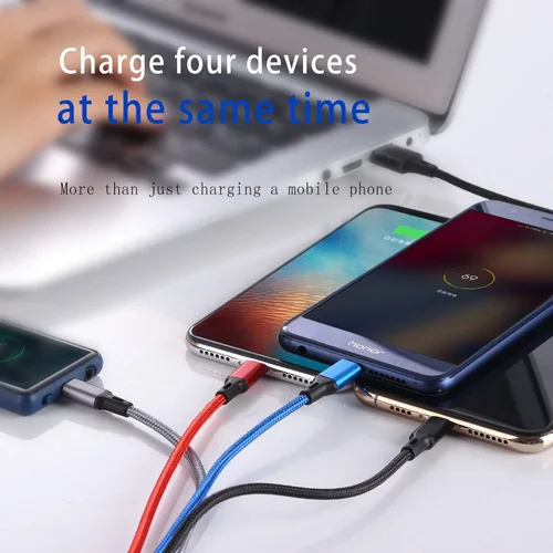 Miniatura 6 de Cable de carga múltiple, USB C a 4 en 1 de nailon trenzado dual Lightning/tipo C/Micro Port Cable de carga rápida para iPhone 17, 16, 15, 14, 13 Pro
