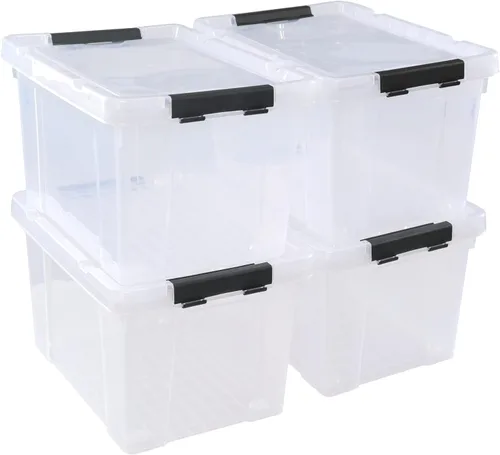 Miniatura 7 de Paquete de 4 cajas de almacenamiento de plástico transparente de 22 L con ruedas, pestillo de almacenamiento con tapa