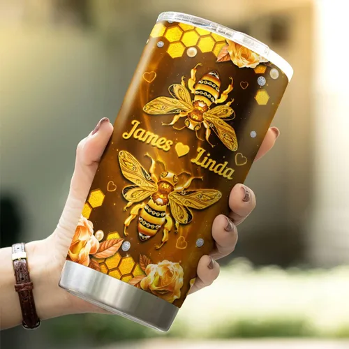 Miniatura 5 de CUBICER Vasos de café personalizados con tapa, foto personalizada, vaso de pareja, taza de acero de abeja de miel, tazas aisladas de doble pared
