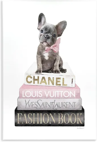 Stupell Industries Amanda Greenwood "French Bulldog Pink Fashion Books", arte de placa de pared, 10 x 15 pulgadas, fácil de colgar y resistente,