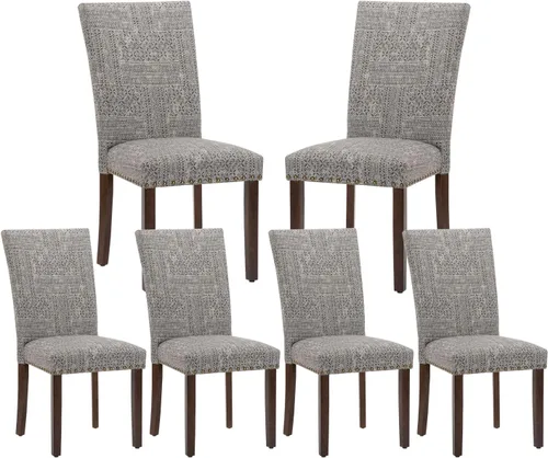 Miniatura 18 de COLAMY Juego de 6 sillas de comedor tapizadas Parsons, sillas laterales de tela para comedor y cocina con ribete de tachuelas y patas de madera