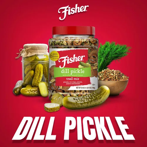 Miniatura 5 de Fisher Dill Pickle Trail Mix, 25 onzas (paquete de 1), tarro resellable, cacahuetes, patatas fritas de centeno, pretzels, pepitas y almendras