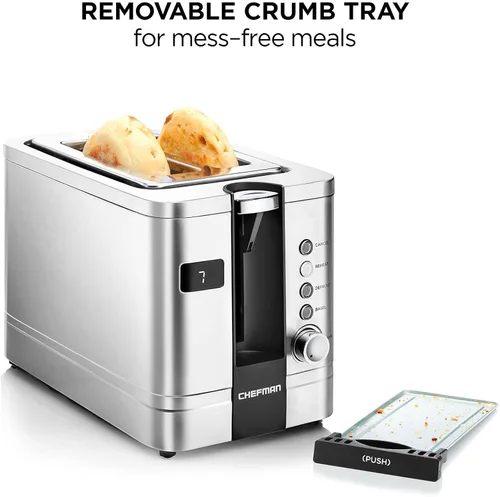 Miniatura 4 de Chefman Tostadora digital de 2 rebanadas, emergente, parrilla de prensa Panini y platos recubiertos para sándwiches gourmet, superficie de acero