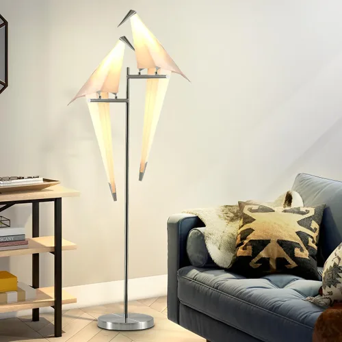Miniatura 7 de Lámpara de pie LED moderna de 62 pulgadas con forma de pájaro para sala de estar, lámpara de pie plateada moderna con luz de piso de pájaro