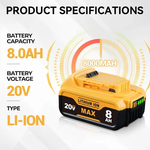 Miniatura 2 de DCB200 - Batería de repuesto de 8.0Ah para Dewalt 20V compatible con herramientas eléctricas inalámbricas Dewalt DCB200 DCB201 DCB203 DCB206 DCB207