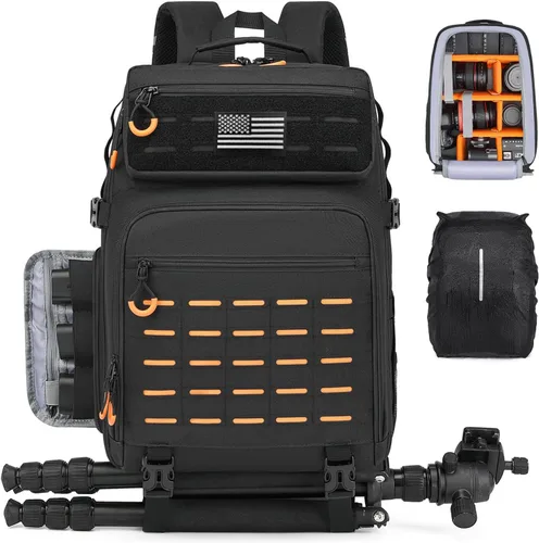 Miniatura 8 de HAMBOLY Mochila profesional para cámara, gran bolsa impermeable para fotografía DSLR/SLR/cámara sin espejo con soporte para trípode/compartimento