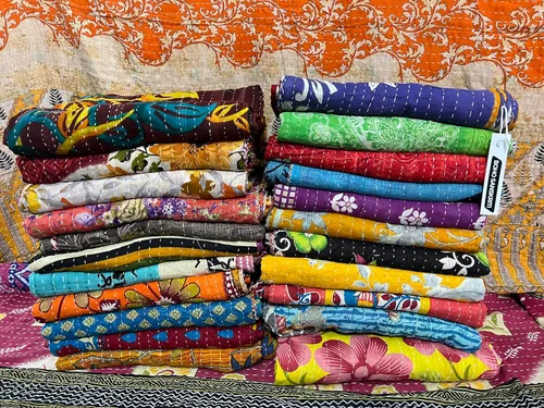 Miniatura 3 de Boho Sanskriti Colchas Vintage, Mantas, Ralli, Lot Kantha Cubrecamas Reversible, Colcha, Manta de Algodón, Manta Gudari, Manta Kantha (Paquete de 1)