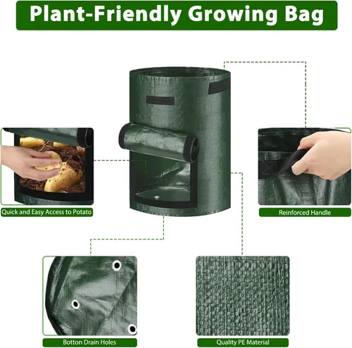 Miniatura 5 de JJGoo Paquete de 2 bolsas de cultivo de patatas de jardín de 10 galones con solapa y asas de aireación, macetas de tela de aireación, macetas