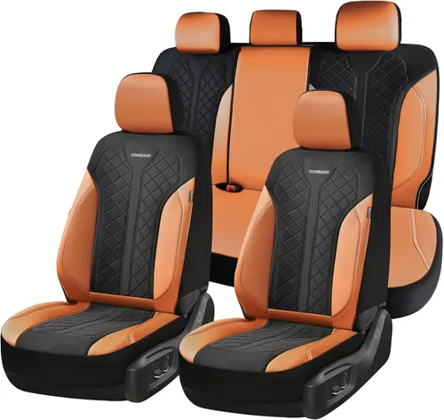 Miniatura 31 de Coverado Fundas de asiento delantero, fundas de asiento beige, 2 asientos, protectores de cuero para automóvil, paquete de 2, fundas de asiento