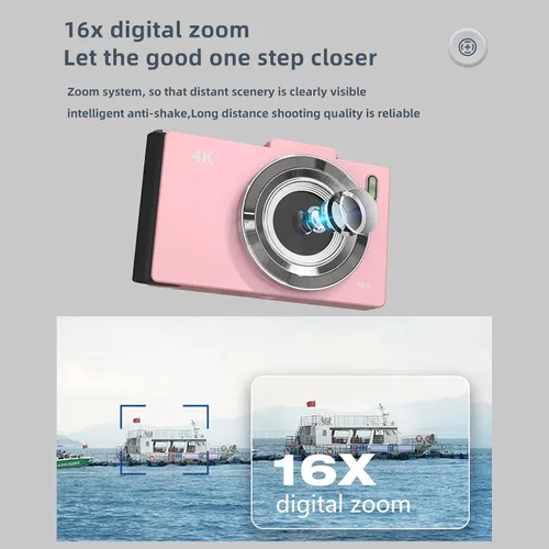Miniatura 7 de Andoer Cámara digital 4K, cámara de video digital portátil, cámara CCD de 48 MP, pantalla IPS de 2.8 pulgadas, antivibración, zoom 16X, enfoque Rosa
