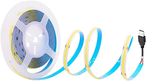 Miniatura 7 de Tira de luces LED COB flexible, 3.3 ft/3.3 pies de cuerda de luces LED COB flexible DC 5V 320 LEDs/m blanco cálido 3000K no impermeable USB cinta