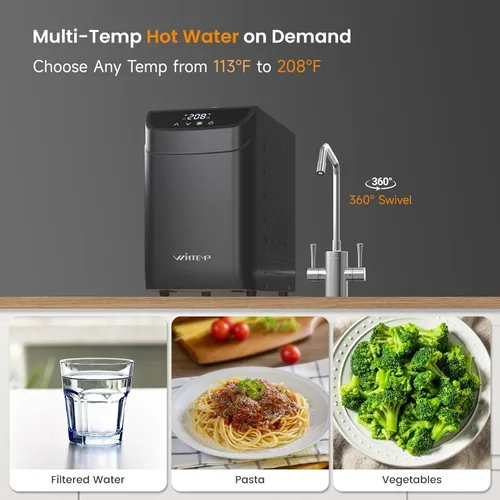 Miniatura 6 de Dispensador de agua caliente instantáneo WINTEMP, tanque de acero inoxidable de 3.4 cuartos con grifo de agua fría y caliente debajo del fregadero