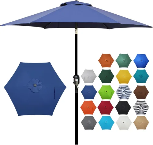 Miniatura 24 de Blissun sombrilla de patio de 7.5 pies, sombrilla de jardín, sombrilla de mercado al aire libre con botón de inclinación y manivela, gris oscuro