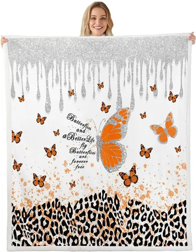 Miniatura 10 de Manfei Manta de mariposa azul con purpurina plateada para sofá, manta de cama con estampado de leopardo azul para niños y niñas, decoración