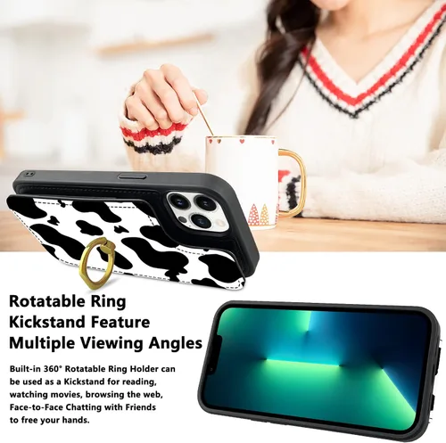 Miniatura 6 de Funda tipo cartera compatible con iPhone 13 Pro con soporte para tarjetas, rotación de 360°, soporte de anillo de dedo con función atril, bloqueo