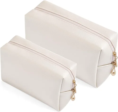 Miniatura 9 de Juego de 2 bolsas de cosméticos de piel sintética para mujer, bolsa de maquillaje minimalista para uso diario, bolsa de almacenamiento portátil