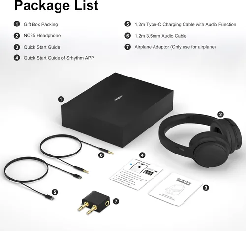 Miniatura 8 de Srhythm NiceComfort 35 (2.ª generación) Auriculares con cancelación de ruido 4 altavoces 40 kHz HD Sound,140 Hours' Ultra-long Playtime for