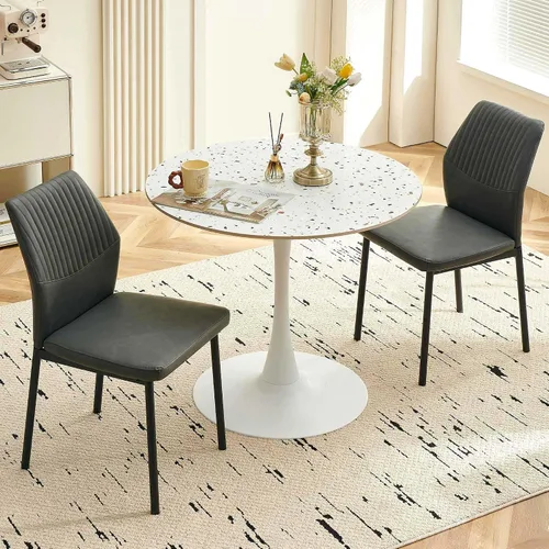 Miniatura 6 de Juego de 2 sillas de comedor modernas, de piel sintética, cómodas, tapizadas, para comedor, cocina, con patas de metal negro para sala de estar