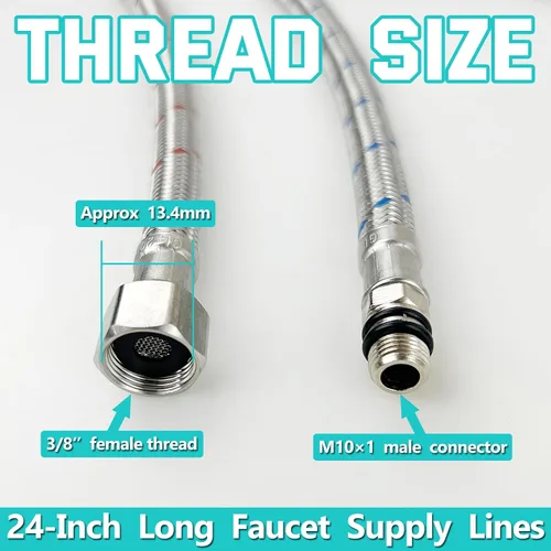 Miniatura 2 de Conector de grifo de cocina de baño de 24 pulgadas de longitud, línea de suministro de agua, acero trenzado duradero, líneas de agua fría