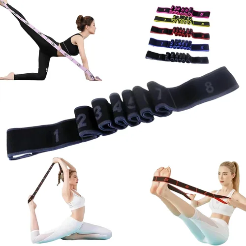 Miniatura 14 de Banda de resistencia de fitness para estiramiento y yoga, ejercicio de tirador de moda, banda de resistencia numerada con asas para brazos, 8 bucles