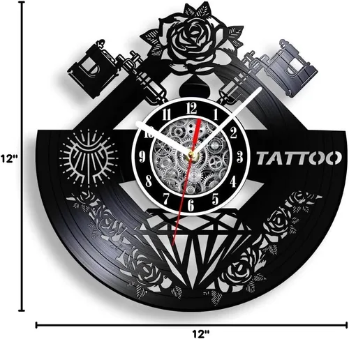 Miniatura 10 de The Geeky Days Reloj de pared con disco de vinilo silencioso con nombre personalizado, máquina de tatuaje de cuarzo con pilas, 12 pulgadas, LP