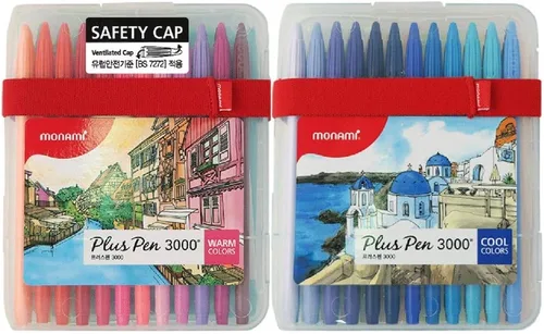 Miniatura 10 de MONAMI Plus Pen 3000 bolígrafos de punta de fieltro, punta fina (0.016 in), para colorear, dibujar/diario, colores surtidos, paquete de 24