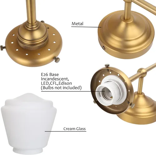 Miniatura 6 de Pathson Modern Wall Sconce Light with Milk White Glass, Hardwired Bathroom Wall Vanity Lamp, Mid-Century Rustic Decor for Living Room Bedroom Brass