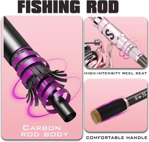 Miniatura 3 de Sougayilang Combo de caña de pescar telescópica y carrete, caña de pescar plegable de viaje y carrete de pesca giratorio, regalos de pesca