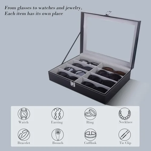 Miniatura 3 de AUTOARK AW-082 - Organizador de cuero para lentes de sol, 8 piezas, color negro