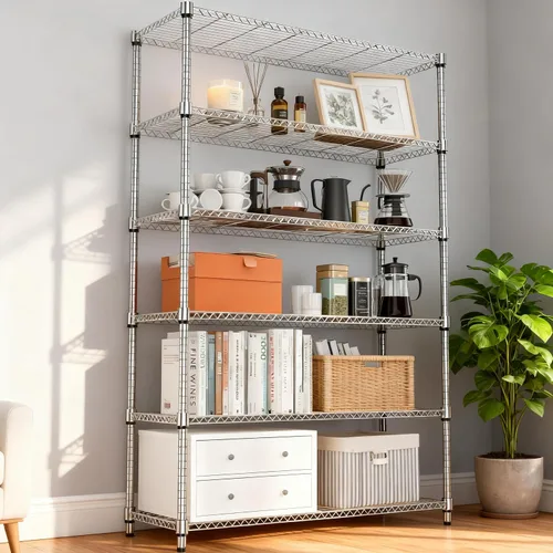 Miniatura 7 de M MZG Estantería de acero de 6 niveles, 2100 libras, estantería de almacenamiento de utilidad, organizador de acero, estante de alambre para el Cromo
