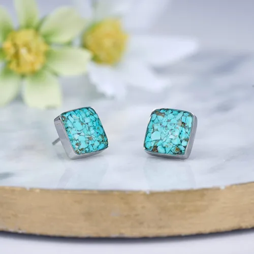 Miniatura 2 de Lauren-Spencer Aretes cuadrados de piedra preciosa para mujer, delicados aretes de piedra pulida de malaquita y sodalita, hipoalergénicos, aretes