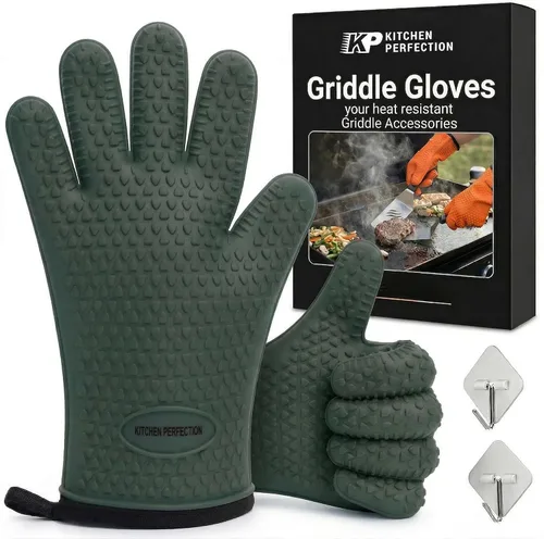 Miniatura 14 de KITCHEN PERFECTION Guantes de silicona para horno y plancha -Guantes de barbacoa y parrilla resistentes al calor extremo - Maneja comida caliente