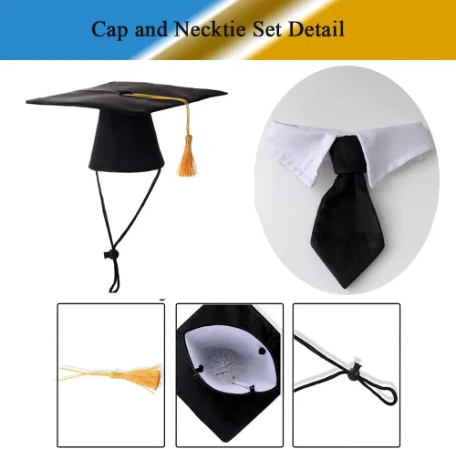 Miniatura 3 de Gorra y bata para perro, gorras de graduación para mascotas con cuello de corbata, accesorios de disfraz para perros y gatos