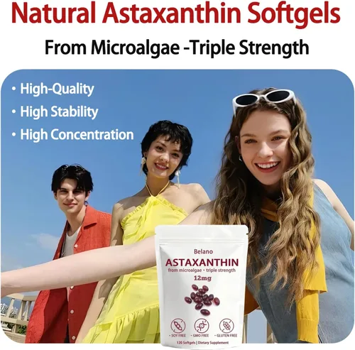 Miniatura 5 de BELANO Nuvapure Astaxantina 12 mg, fácil de tragar, sin OMG, suministro de 4 meses, 120 cápsulas blandas