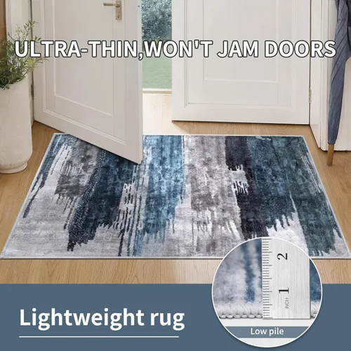 Miniatura 6 de Ciicool Alfombra de pasillo lavable de 2 x 6, alfombra moderna abstracta para pasillo, antideslizante, delgada, ligera, con estampado gris marino