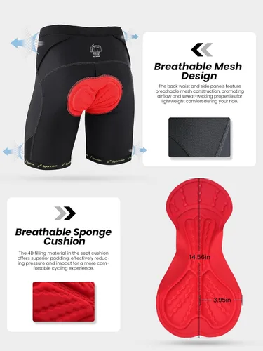 Miniatura 31 de Sportneer Pantalones cortos de ciclismo acolchados para hombre, acolchado 4D, pantalones cortos de ciclismo para hombre, transpirables y absorbentes