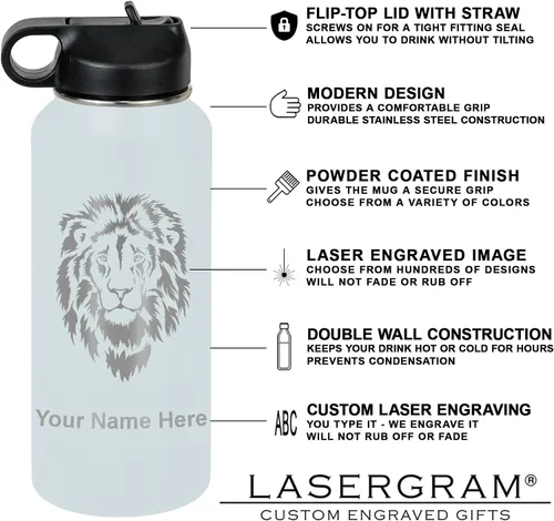 Miniatura 3 de LaserGram Botella de agua personalizada, gimnasta niña, acero inoxidable de doble pared aislada al vacío con popote superior, regalo grabado Azul