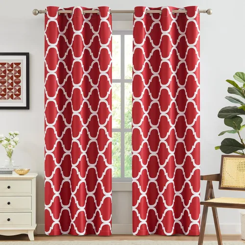 Miniatura 26 de Melodieux - Cortinas opacas estilo marroquí con aislamiento térmico y ojales para oscurecer sala de estar, 2 paneles. Blanco hueso/verde azulado