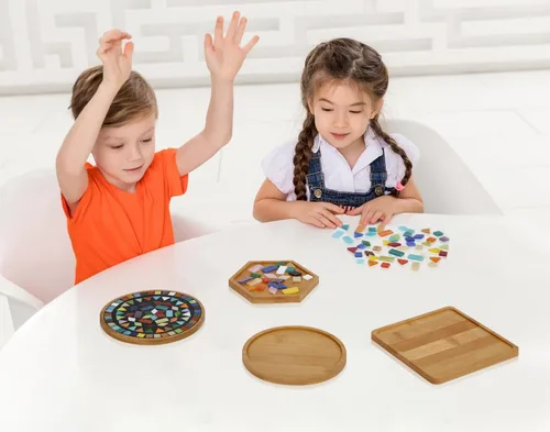 Miniatura 7 de Lanyani 6 bases de mosaico de madera, sustratos de varias formas para manualidades de mosaico, base de posavasos de azulejos de mosaico..