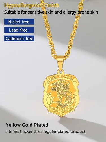 Miniatura 5 de Prosteel. - Collar con dije y cadena de San Miguel Arcángel, joyería religiosa católica.