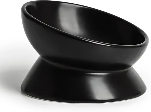 YauYik Cuenco elevado de cerámica para gatos – Cuenco elevado inclinado para gatos de patas cortas y perros pequeños – Plato de 6 pulgadas apto para