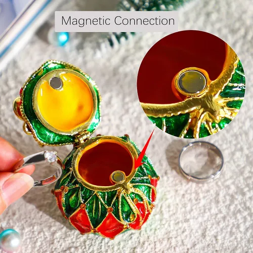 Miniatura 19 de YU FENG Cajas de adornos de Navidad con bisagras con diamantes de imitación con lazo y trompeta esmaltada decorativa