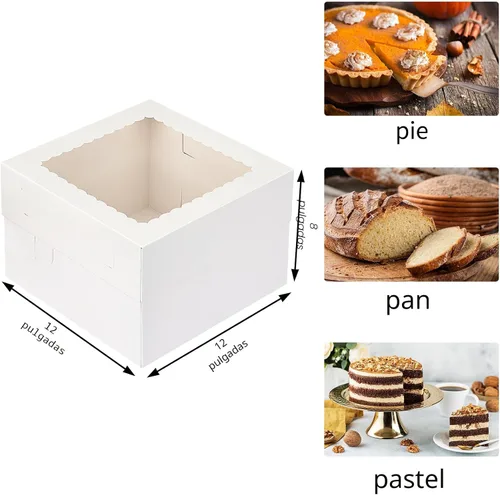 Miniatura 2 de Moretoes 15 cajas para tartas, cajas de panadería blancas de 12 x 12 x 8 pulgadas con contenedores de ventana para tartas, cajas altas de cartón