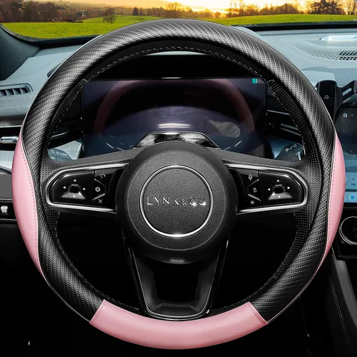 Miniatura 2 de YOGURTCK Funda antideslizante de piel de microfibra rosa claro suave para volante, universal de 15 pulgadas para mujeres y niñas, apta